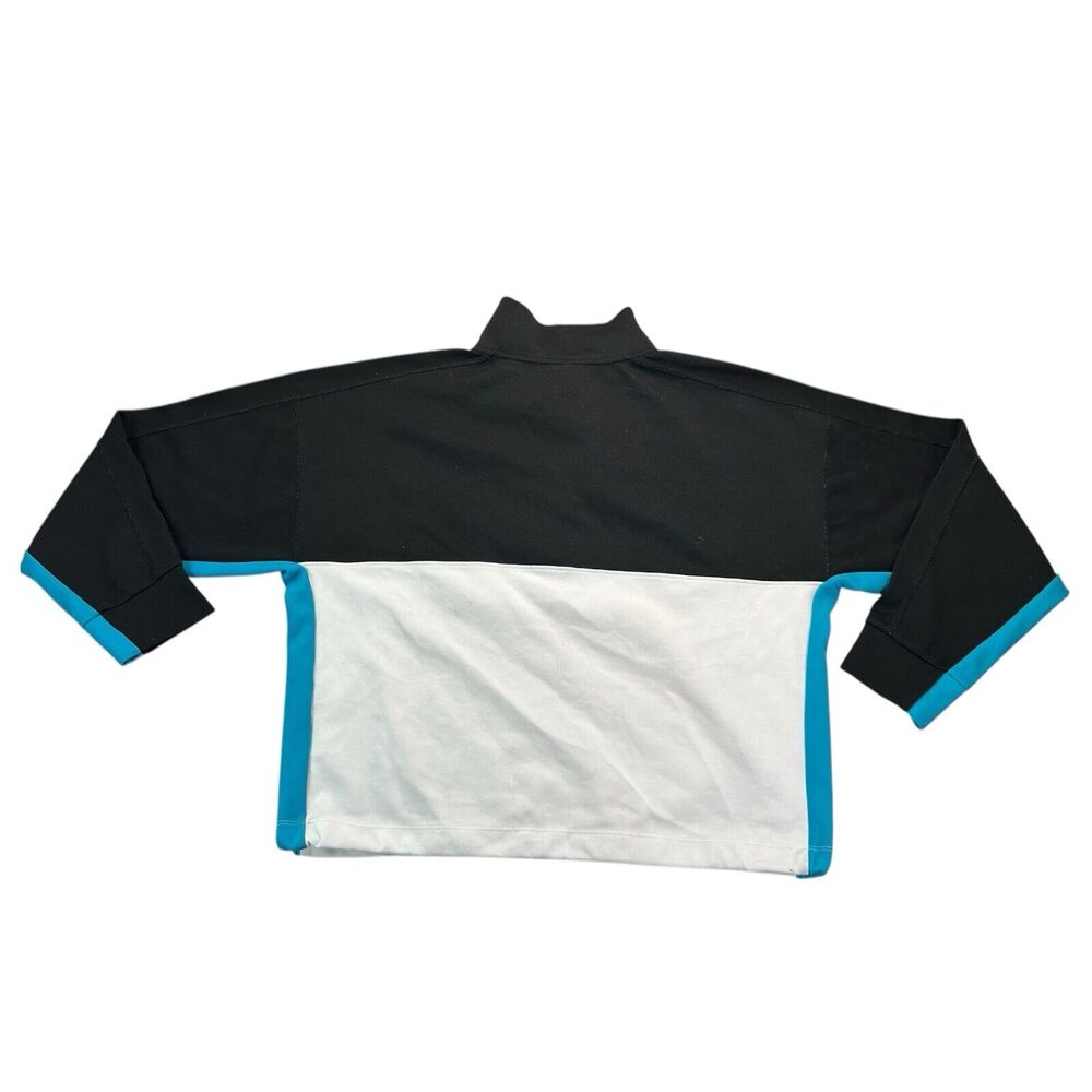 DKNY Sport XL Black White Blue Colorblock 1/4 Zip Crop Pullover Sweatshirt - Picture 2 of 9